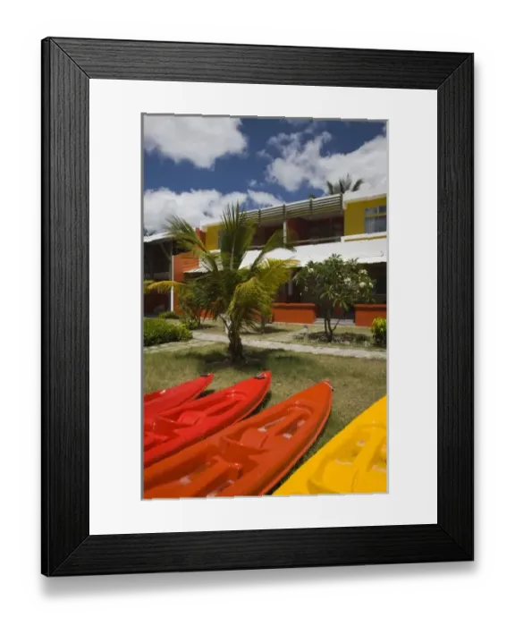 Framed Print : Mauritius, Western Mauritius, Tamarin, Tamarin Hotel, exterior with kayaks Framed Print : Mauritius, Western Mauritius, Tamarin, Tamarin Hotel, exterior with kayaks