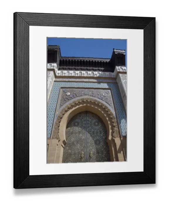 Framed Print : Africa, Morocco, Casablanca. Royal Palace entry, bronze door detail with ornate tile