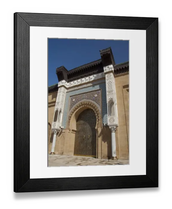Framed Print : Africa, Morocco, Casablanca. Royal Palace entry, bronze door detail with ornate tile