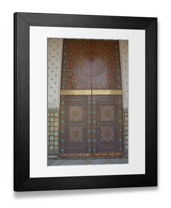 Framed Print : Africa, Morocco, Casablanca. Royal Palace, ornate wooden harem doors surrounded by Framed Print : Africa, Morocco, Casablanca. Royal Palace, ornate wooden harem doors surrounded by
