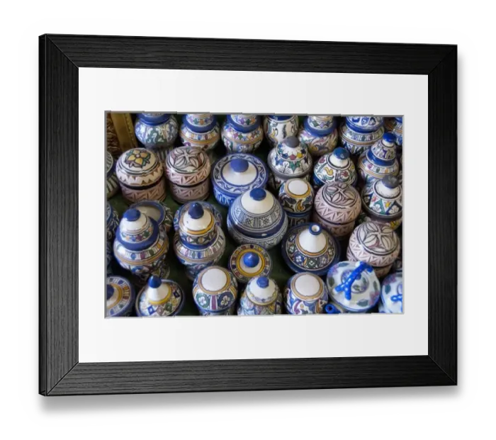 Framed Print : Africa, Morocco, Casablanca. Traditional handicraft market. Hand painted souvenir ceramics