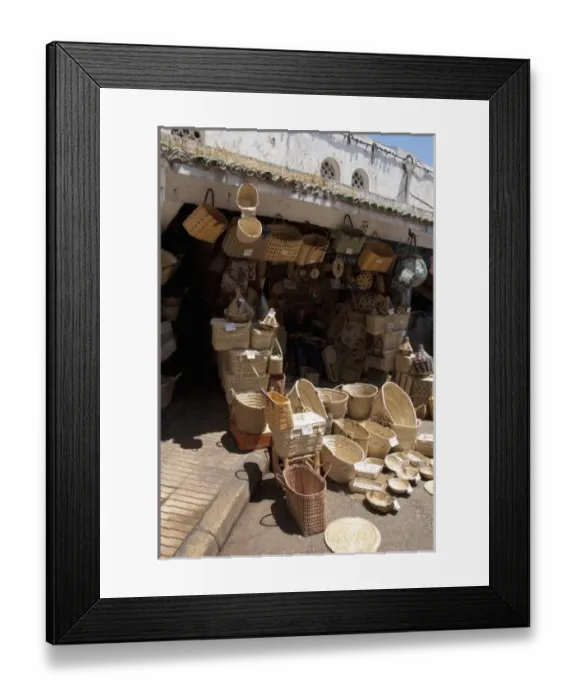 Framed Print : Africa, Morocco, Casablanca. Central Market (aka Olive Market). Basket vendor