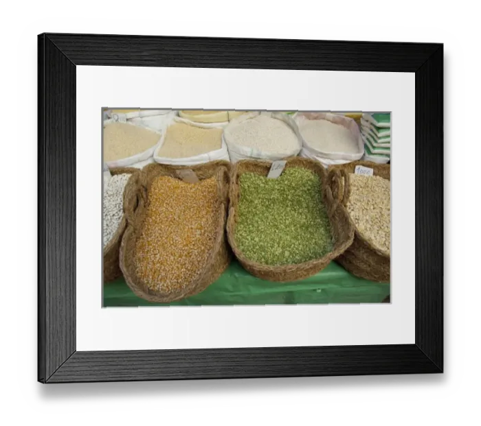 Framed Print : Morocco, Tetouan. Historic medina bazaar. Assorted dried grain, corn, beans & peas in baskets Framed Print : Morocco, Tetouan. Historic medina bazaar. Assorted dried grain, corn, beans & peas in baskets
