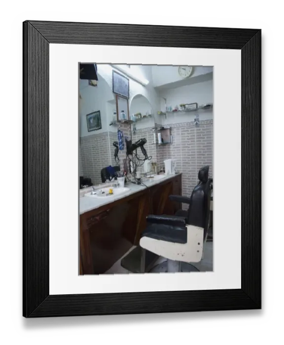 Framed Print : Morocco, Tetouan. The medina (old town) of TEtouan, UNESCO. Typical barbershop Framed Print : Morocco, Tetouan. The medina (old town) of TEtouan, UNESCO. Typical barbershop