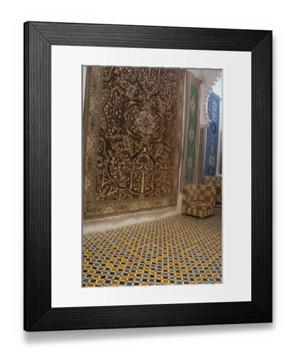 Framed Print : Morocco, Tetouan. Historic medina bazaar. Traditional Moroccan carpet showroom Framed Print : Morocco, Tetouan. Historic medina bazaar. Traditional Moroccan carpet showroom