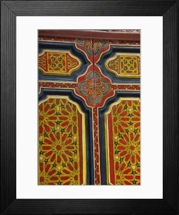 Framed Print : Morocco, Tetouan. Traditional ornate wooden door