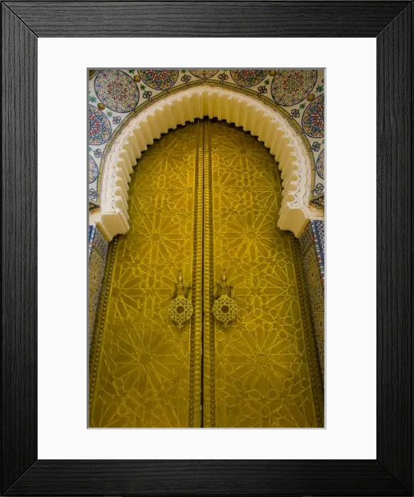 Framed Print : Fez Morocco decorative golden door to the Royal Palace in the Fez El-Jdid