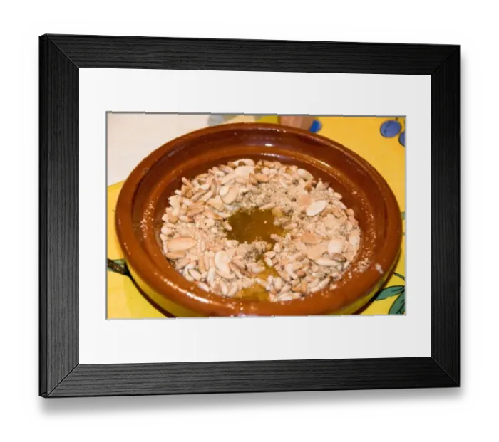 Framed Print : Tangier Morocco honey and almond dessert in a clay dish at a restaurant Framed Print : Tangier Morocco honey and almond dessert in a clay dish at a restaurant