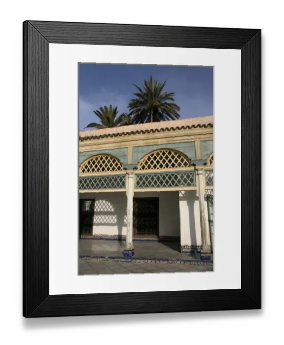 Framed Print : North Africa, Morocco, Marrakesh. Carved stucco archways of El Bahia Palace Courtyard