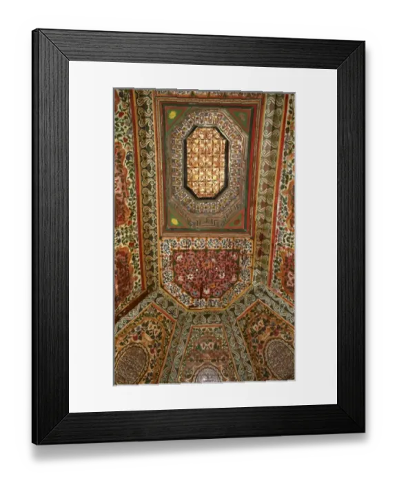 Framed Print : North Africa, Morocco, Marrakesh. Painted zellij woodwork ceiling at El Bahia Palace Framed Print : North Africa, Morocco, Marrakesh. Painted zellij woodwork ceiling at El Bahia Palace