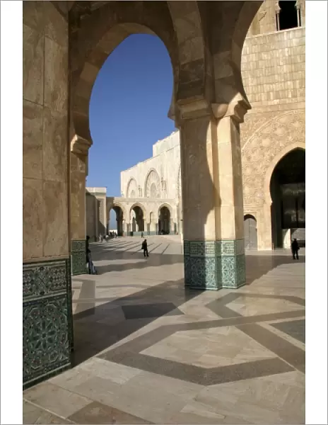 North Africa, Morocco, Casablanca. Hassan II Mosque courtyard arch