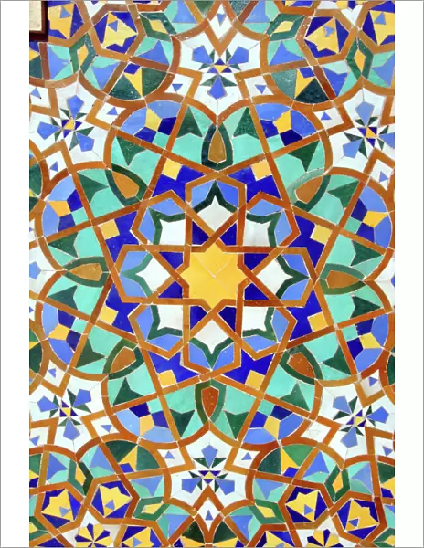 North Africa, Morocco, Casablanca. Hassan II Mosque mosaic tile detail