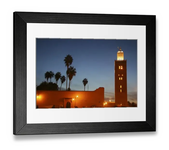 Framed Print : North Africa, Africa, Morocco, Marrakesh. Twilight view of the Koutoubia minaret of Marrakesh Framed Print : North Africa, Africa, Morocco, Marrakesh. Twilight view of the Koutoubia minaret of Marrakesh
