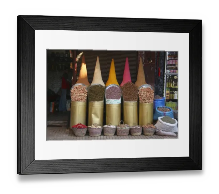 Framed Print : North Africa, Africa, Morocco, Marrakesh. Souks selling spices in the Mellah, or Jewish Quarter Framed Print : North Africa, Africa, Morocco, Marrakesh. Souks selling spices in the Mellah, or Jewish Quarter