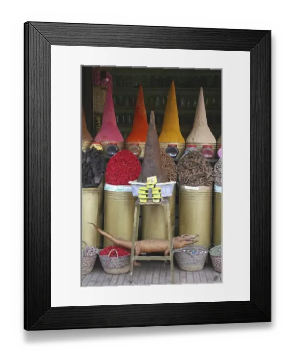 Framed Print : North Africa, Africa, Morocco, Marrakesh. Souks selling spices in the Mellah, or Jewish Quarter Framed Print : North Africa, Africa, Morocco, Marrakesh. Souks selling spices in the Mellah, or Jewish Quarter