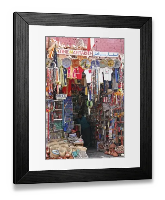 Framed Print : North Africa, Africa, Morocco, Marrakesh. A souvenir shop of traditional Moroccan handicrafts