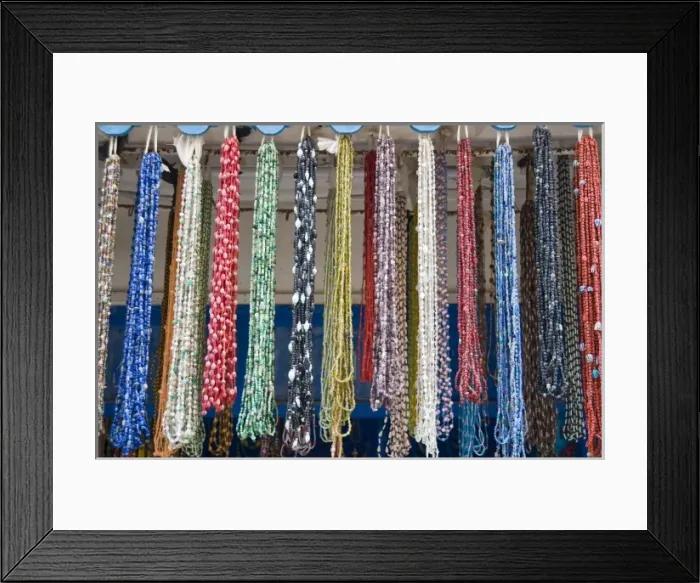Framed Print : Necklaces for sale in the Old City, Essaouira, Morocco, North Africa, Africa