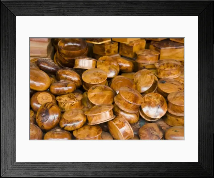 Framed Print : Briar-root Boxes for sale in the Old City, Essaouira, Morocco, North Africa, Africa
