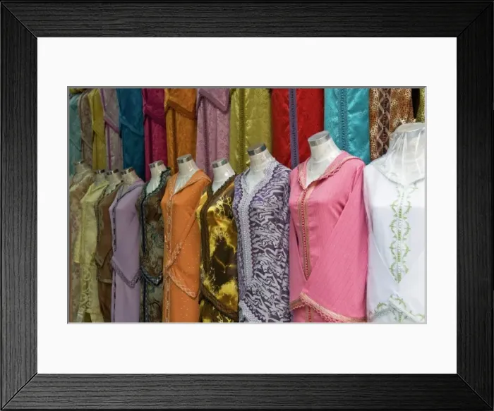 Framed Print : Arab clothing shop in Petit Socco, Tangier, Morocco, North Africa