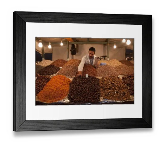 Framed Print : Dried Fruit & Nut Vendor Djemaa el-Fna (the square), Marrakesh, Morocco
