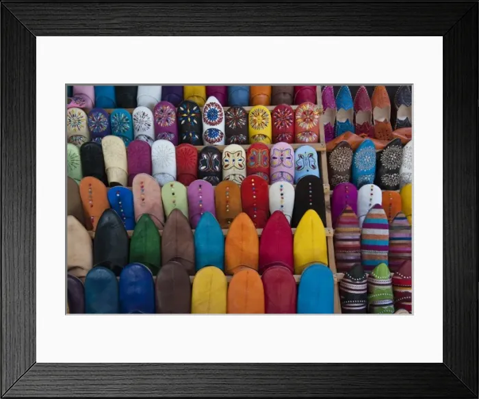 Framed Print : Leather slippers Medina Fes, Middle Atlas, Morocco Framed Print : Leather slippers Medina Fes, Middle Atlas, Morocco