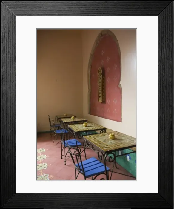 Framed Print : MOROCCO, Casablanca: Ancienne (old) Medina, Squala Bastion Cafe Tables  /  Cafe Maure
