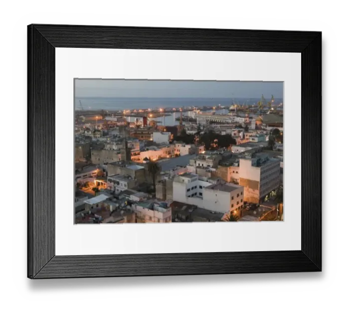 Framed Print : MOROCCO, Casablanca: Ancienne (old) Medina, Aerial View & Port / Dusk Framed Print : MOROCCO, Casablanca: Ancienne (old) Medina, Aerial View & Port / Dusk