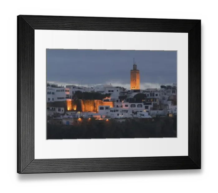 Framed Print : MOROCCO, Rabat: Kasbah des Oudaias, Evening view from Oued Bou Regreg River