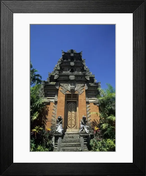 Framed Print : Indonesia, Bali, Ubud. Hindu temple within Ubud Palace, brick and carved stone with Framed Print : Indonesia, Bali, Ubud. Hindu temple within Ubud Palace, brick and carved stone with