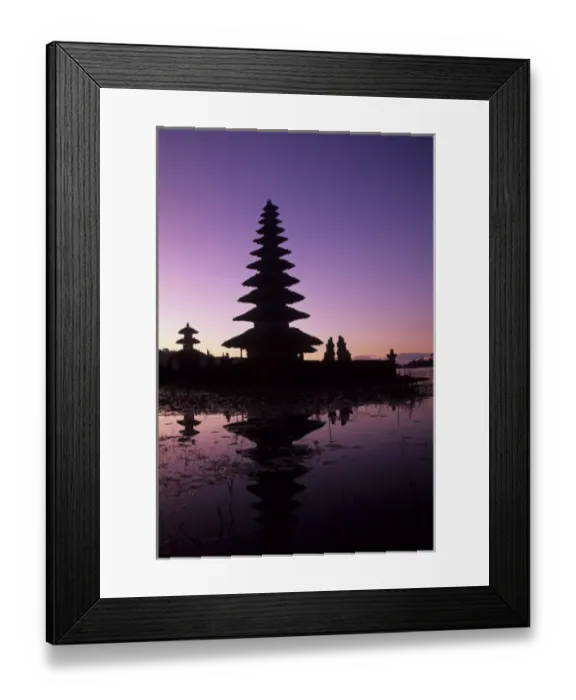 Framed Print : Indonesia, Bali, Candikuning. Meru thatched-roof pagoda of Pura (Temple) Ulu Danau on Lake Bratan