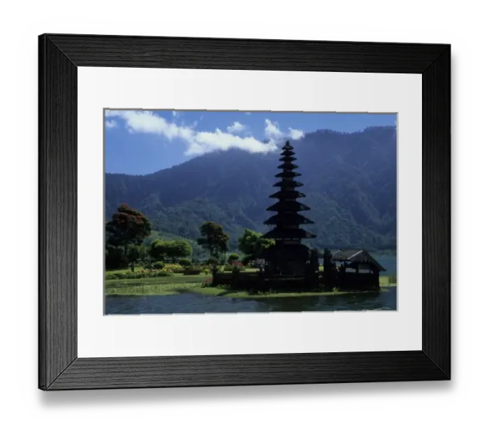 Framed Print : Indonesia, Bali, Candikuning. Meru thatched-roof pagoda of Pura (Temple) Ulu Danau on Lake Bratan Framed Print : Indonesia, Bali, Candikuning. Meru thatched-roof pagoda of Pura (Temple) Ulu Danau on Lake Bratan
