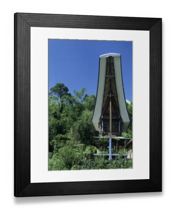 Framed Print : Asia, Indonesia, Sulawesi, Tana Toraja region. Traditional Tongkonan house (guesthouse
