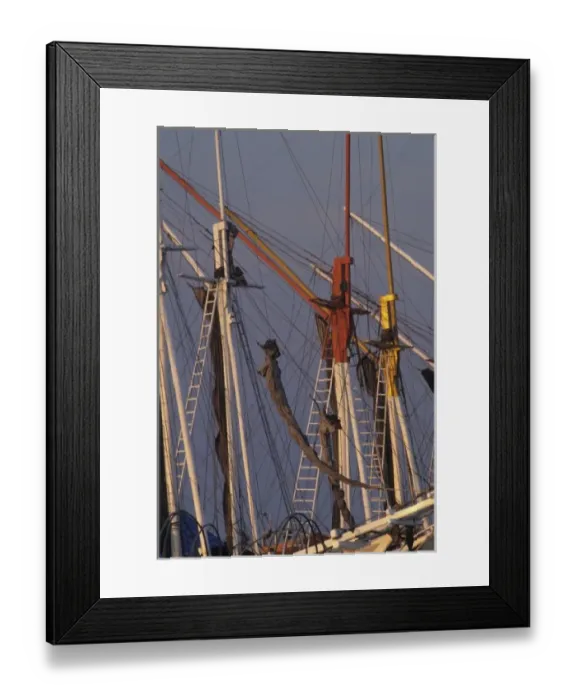 Framed Print : Indonesia, Sulawesi, Ujung Pandang. Colorful masts and spars of large commercial Framed Print : Indonesia, Sulawesi, Ujung Pandang. Colorful masts and spars of large commercial
