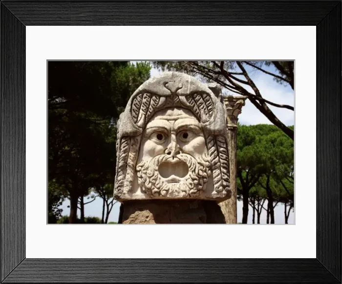 Framed Print : Theatrical mask. Tragedy. Ostia Antica. Italy