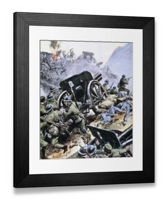 Framed Print : World War I (1914-1918). Italian troops against the Austrian artillery. La Domenica del Corriere Framed Print : World War I (1914-1918). Italian troops against the Austrian artillery. La Domenica del Corriere
