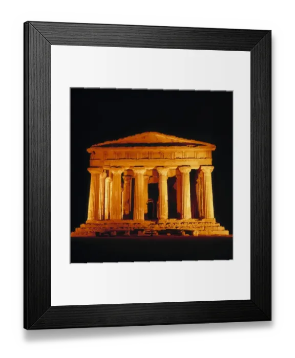 Framed Print : Italy, Sicily, Agrigento. Flood-lights emphasize the classic lines of the Temple Framed Print : Italy, Sicily, Agrigento. Flood-lights emphasize the classic lines of the Temple