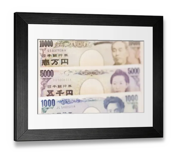 Framed Print : Japanese Currency, 10, 000 Yen, 5, 000 Yen and 1, 000 Yen Notes Framed Print : Japanese Currency, 10, 000 Yen, 5, 000 Yen and 1, 000 Yen Notes