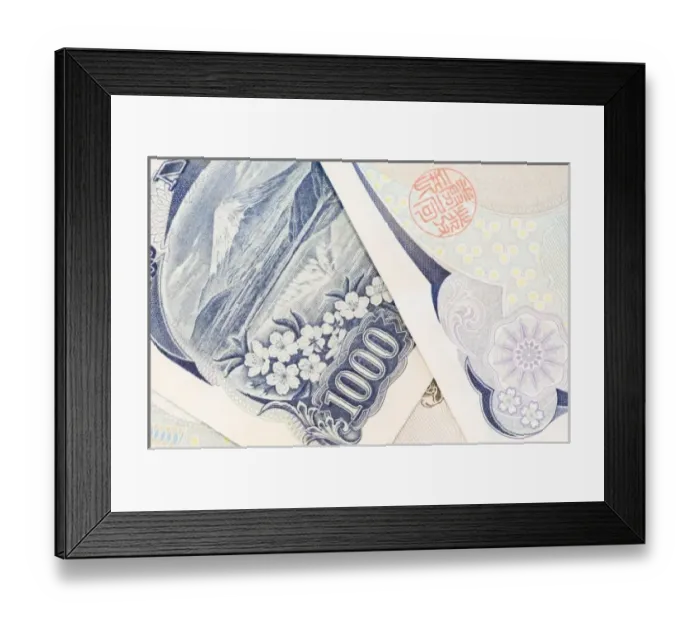 Framed Print : Japanese Currency, 1000 Yen Notes Detail