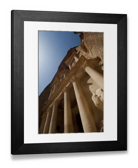 Framed Print : Jordan, Ancient Nabataean city of Petra. The Treasury (aka El Khazneh), Corinthian stone columns