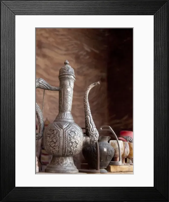 Framed Print : Jordan, Ancient Nabataean city of Petra. Typical tourist souvenirs