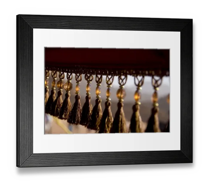 Framed Print : Jordan, Wadi Rum. Traditional Bedouin tent cover with beaded tassels Framed Print : Jordan, Wadi Rum. Traditional Bedouin tent cover with beaded tassels