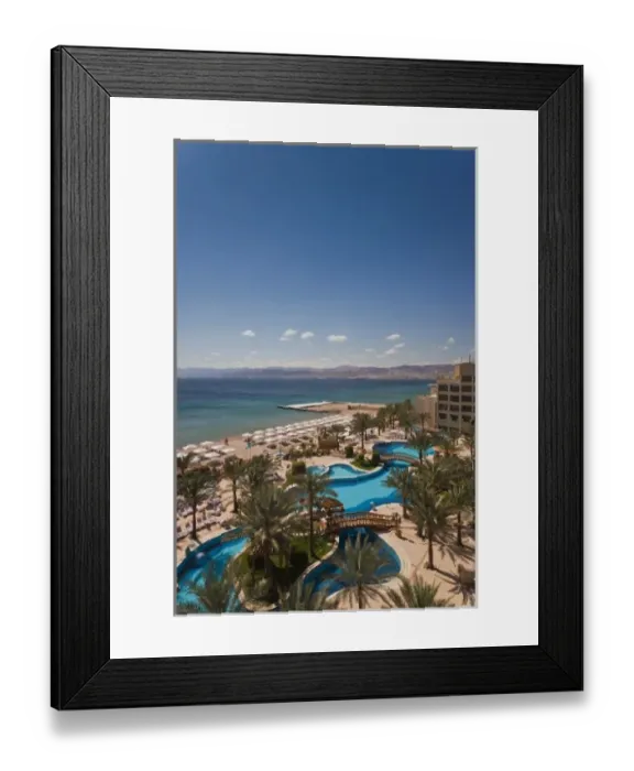 Framed Print : Jordan, Aqaba, elevated view of Red Sea and Eilat, Israel from Intercontinental Hotel
