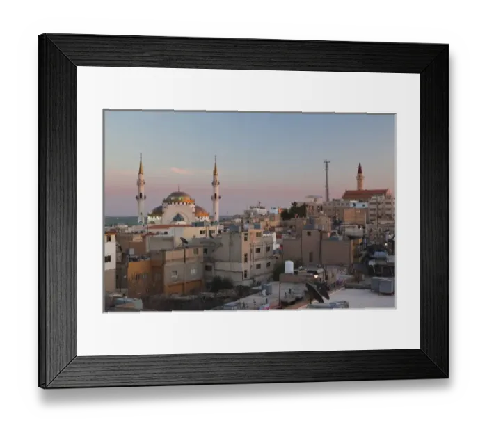 Framed Print : Jordan, Kings Highway, Madaba, elevated town view with mosque, dusk Framed Print : Jordan, Kings Highway, Madaba, elevated town view with mosque, dusk