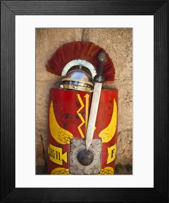 Framed Print : Jordan, Jerash, Roman Army and Chariot Experience, Roman Military gear
