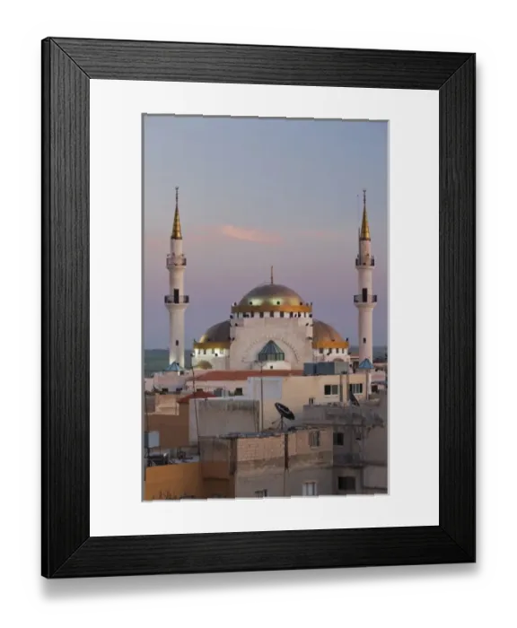Framed Print : Jordan, Kings Highway, Madaba, elevated town view with mosque, dusk Framed Print : Jordan, Kings Highway, Madaba, elevated town view with mosque, dusk