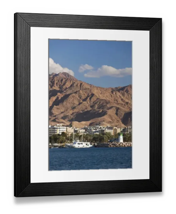 Framed Print : Jordan, Aqaba, city view from the Red Sea, late afternoon