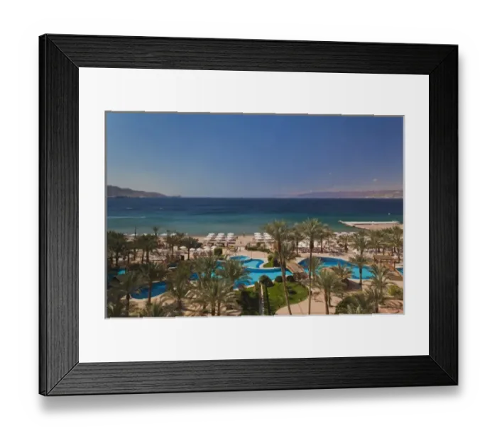 Framed Print : Jordan, Aqaba, elevated view of Red Sea and beach