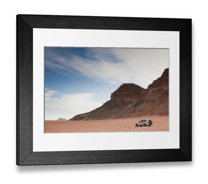 Framed Print : Jordan, Wadi Rum, village of Rum, 4x4 jeep