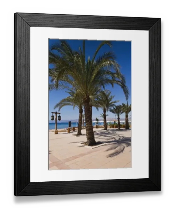 Framed Print : Jordan, Aqaba, Beach Walkway by Red Sea