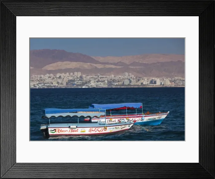 Framed Print : Jordan, Aqaba, Aqaba Beach, water taxi